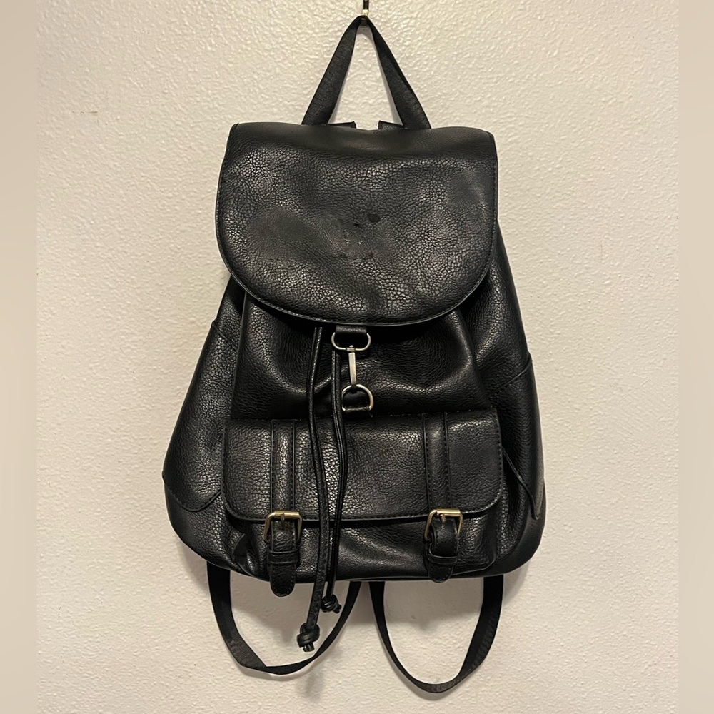 Black Leather Backpack 90s Y2K Grunge Minimalist Classic